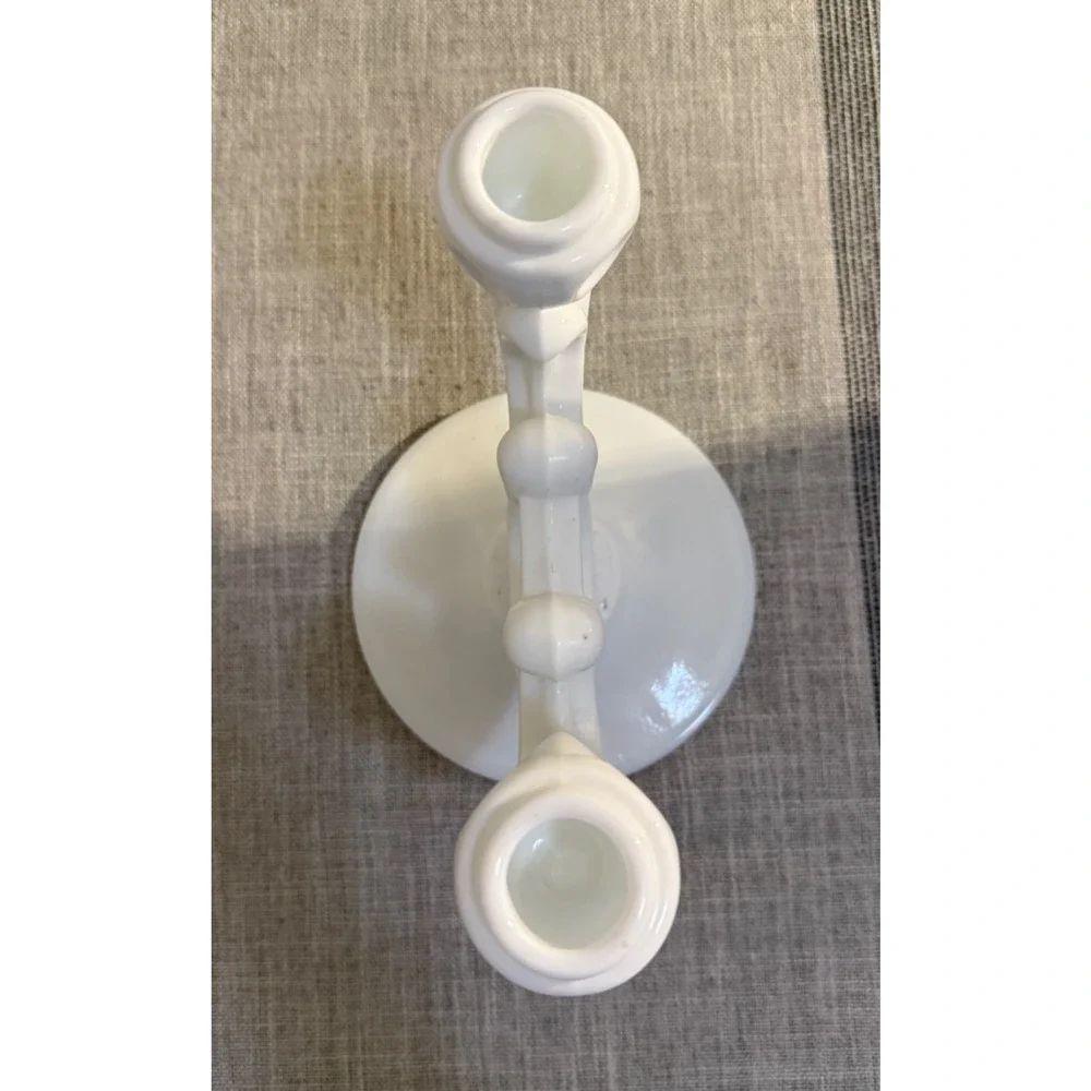 🕯️ Vintage Indiana Glass White Milk Glass Double Candle Holder | 7” Wide | Clas